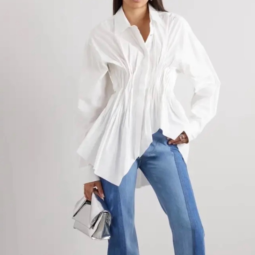 🌺Available🌺 Relaxed Tailored Fit Cotton Blouse, Button Down